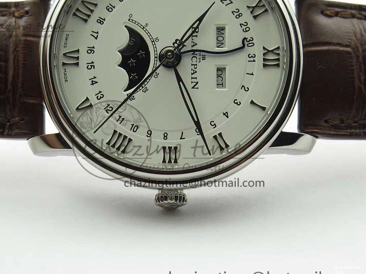 0321 Villeret 6654 SS Complicated Function OMF 1:1 Best Edition White Dial on Brown Leather Strap A6654 V Popular 7904